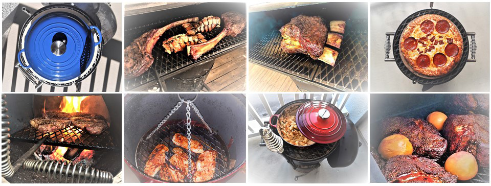 Collage of pictures of food on the grill