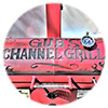 Close-up of red grill cover with Gub's Channel Grill artwork